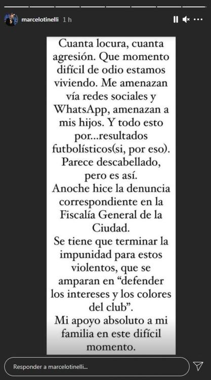 amenazas marcelo tinelli familia san lorenzo
