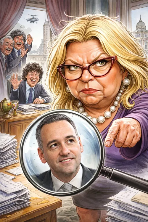 Elisa Carrió observa a Manuel Adorni