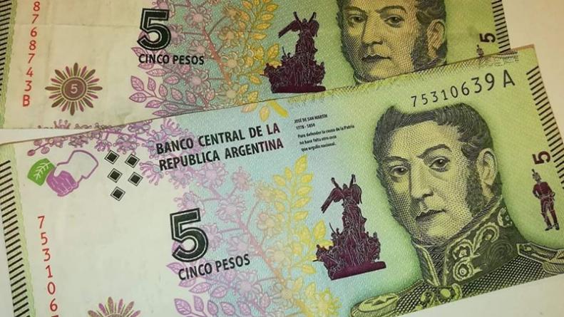 billetes cinco pesos argentina