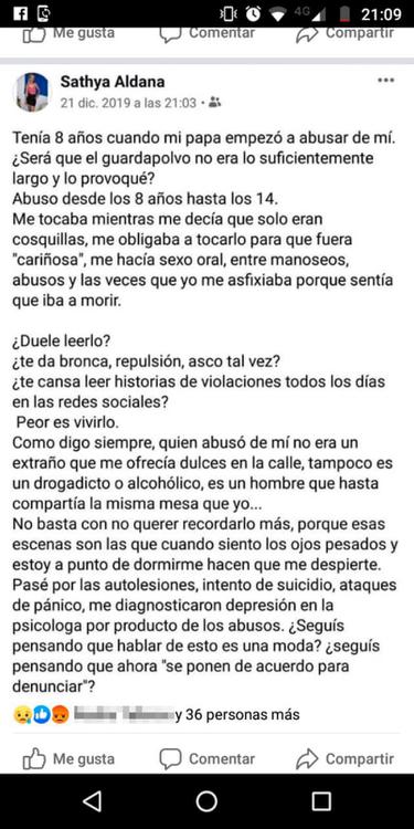 sathya aldana posteo facebook